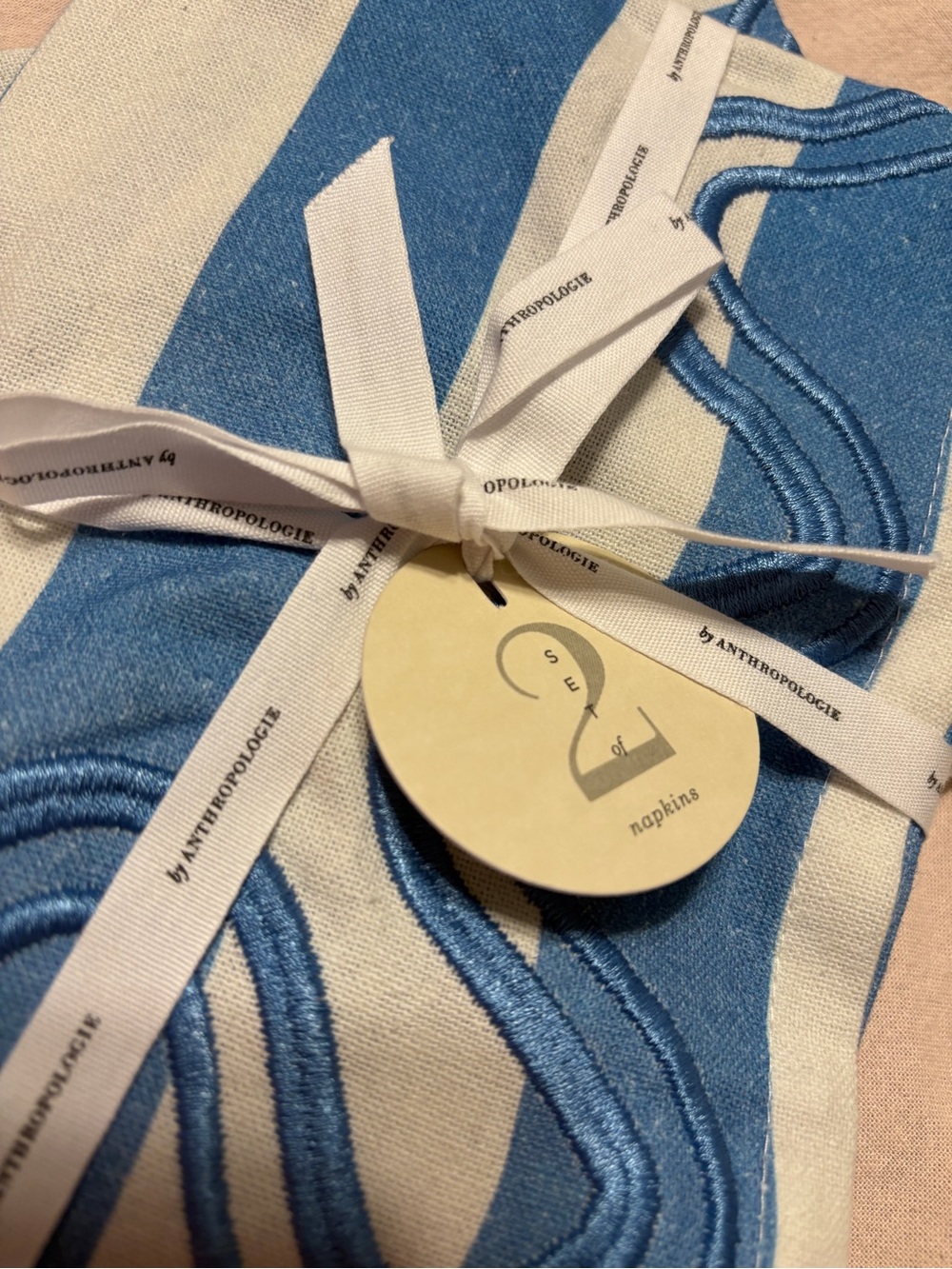 Anthropologie Madeline Striped Embroidered Dinner Napkins Set of 4 - Picture 4 of 5